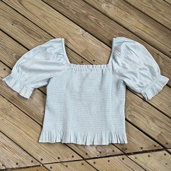 Gap Women's Puff Sleeve Smocked Peplum Top Essential Blue Size XL. NEW - Picture 2 of 7